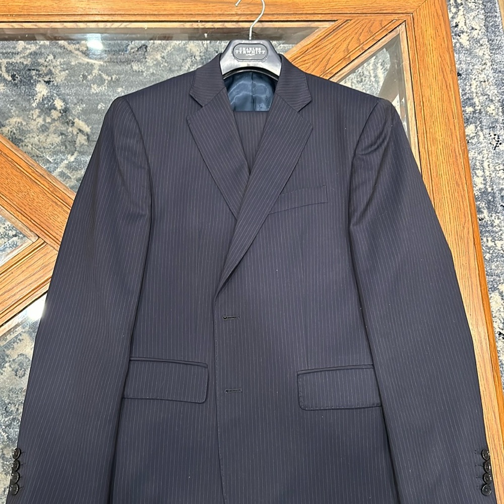 Charles Tyrwhitt Navy Blue Pinstripe Traveler Suit